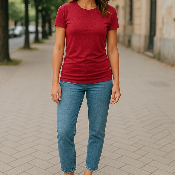 Red/Burgundy Ruched T-Shirt by Micticsi - Size Small - New Without Tags - Picture 1 of 7